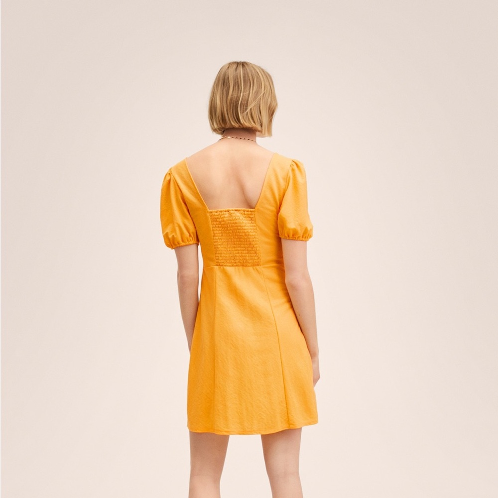 MANGO- Flowing dress with balloon sleeves - Picture 2 of 7